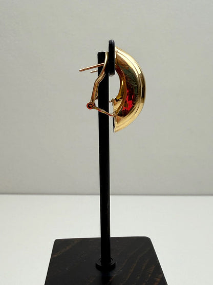 Classic Polished Ribbed Half-Hoop Earrings 14K Yellow Gold Omega Back