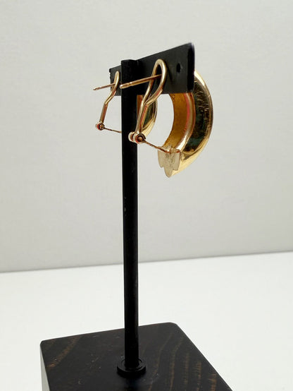 Classic Polished Ribbed Half-Hoop Earrings 14K Yellow Gold Omega Back