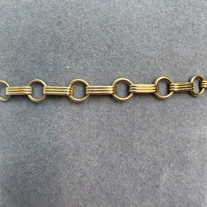 7.25" Vintage Alternating Lined Bar and Circle Link 14K Yellow Gold Bracelet 5mm 3.9g