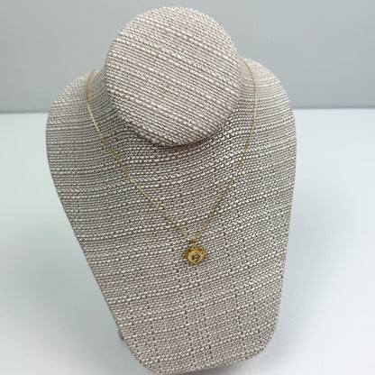 Retro Sunburst Textured Layered Heart Pendant 10K Yellow Gold