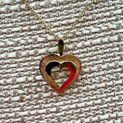 Retro Sunburst Textured Layered Heart Pendant 10K Yellow Gold
