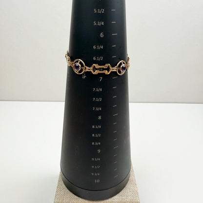 6.75" Vintage Amethyst Architectural Link 10K Yellow Gold Bracelet 12.52mm 8.11g
