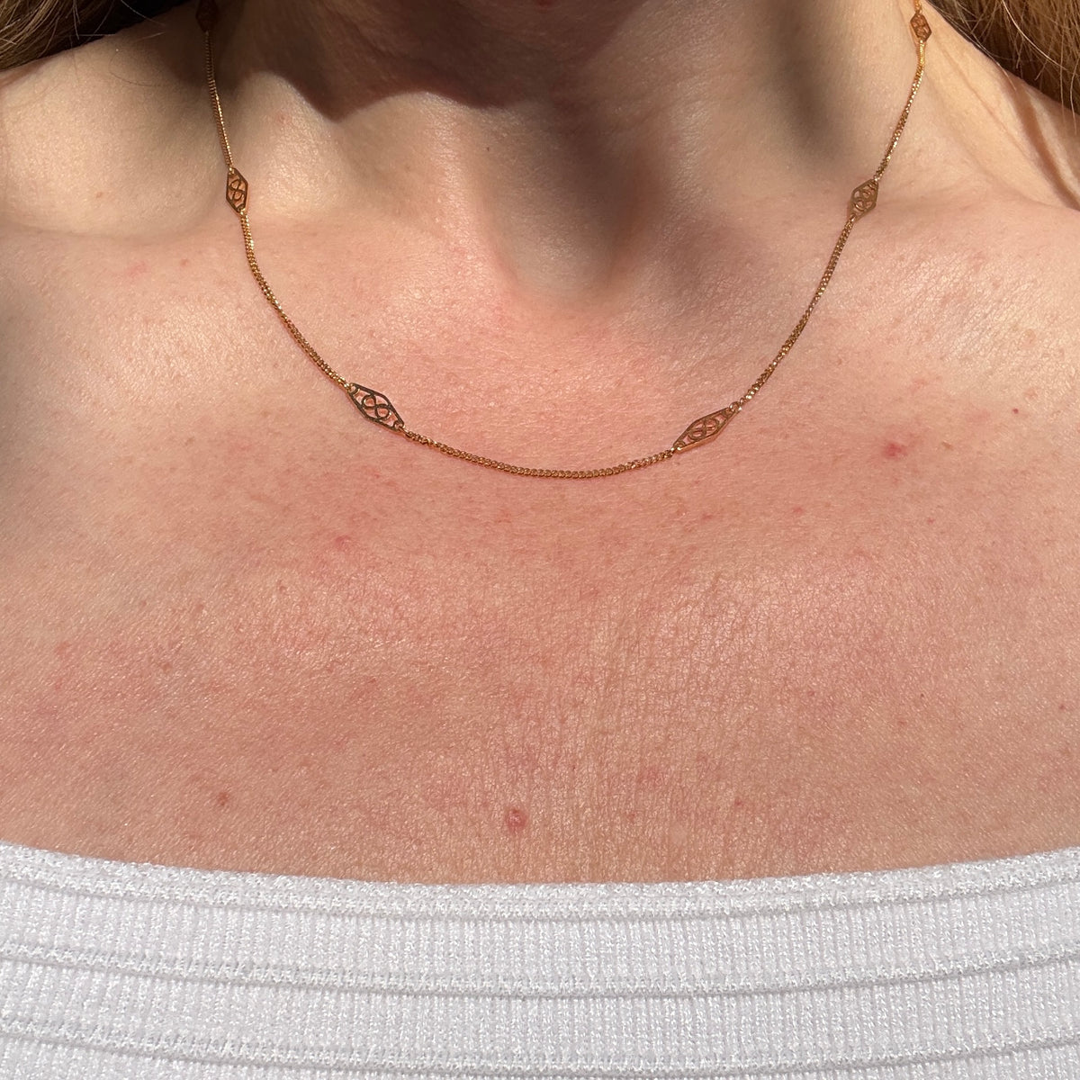 Vintage 18" Italian Solid 14K Yellow Gold Filigree Station Chain, 2.89 g