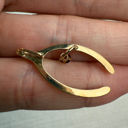 Vintage Solid 10K Yellow Gold Wishbone Pendant
