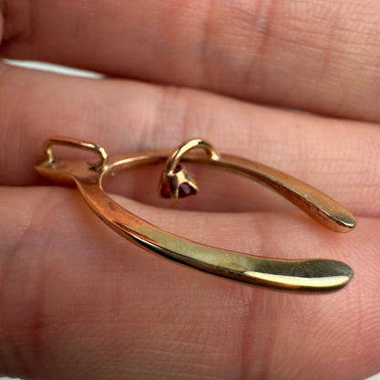 Vintage Solid 10K Yellow Gold Wishbone Pendant