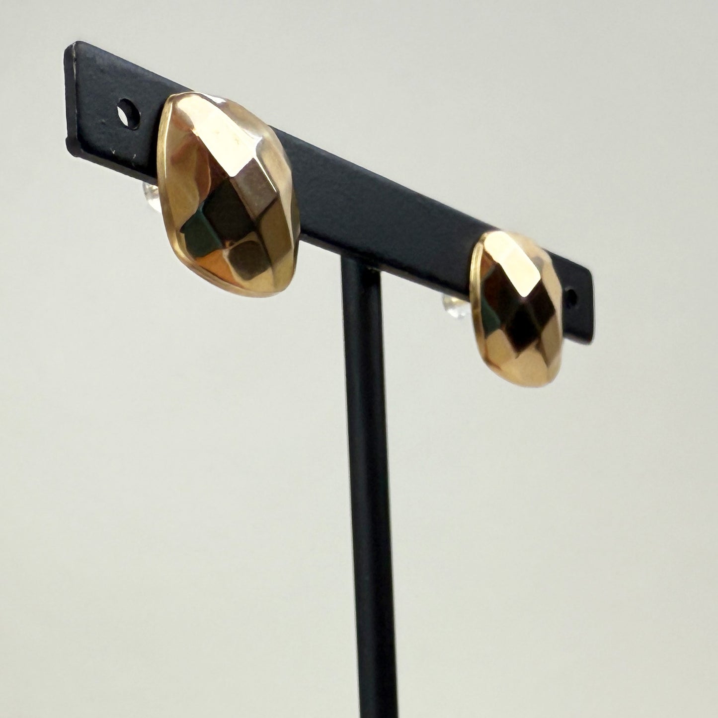 Vintage High Polish Faceted Square 14K Yellow Gold Earrings