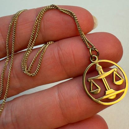Vintage Solid 8K Yellow Gold Libra Zodiac Necklace, 2.32 g, 15" Chain