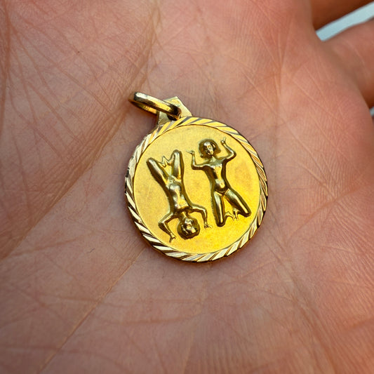 Vintage Solid 14K Yellow Gold Gemini Pendant, 2 grams