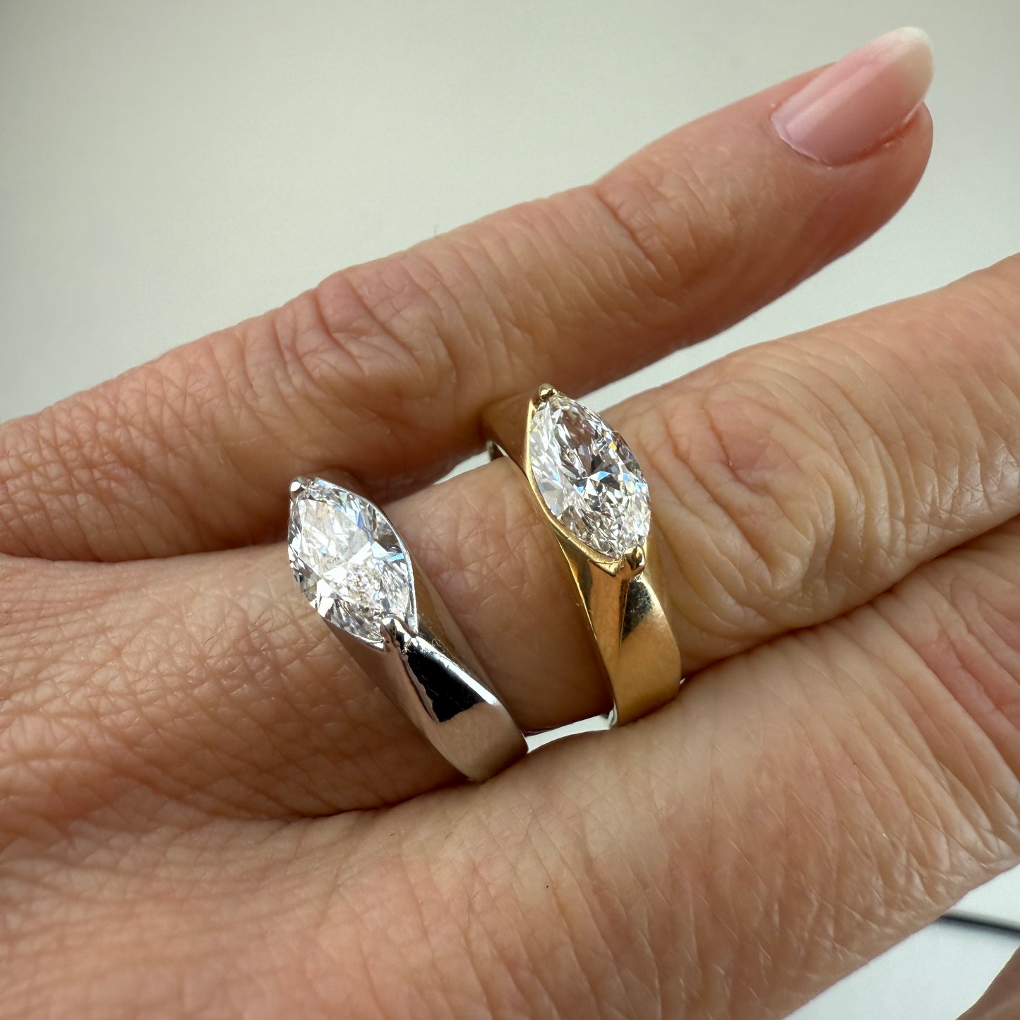 Vintage Inspired East West Set Marquise 14K White Gold Ring, Select Stone and Ring Size