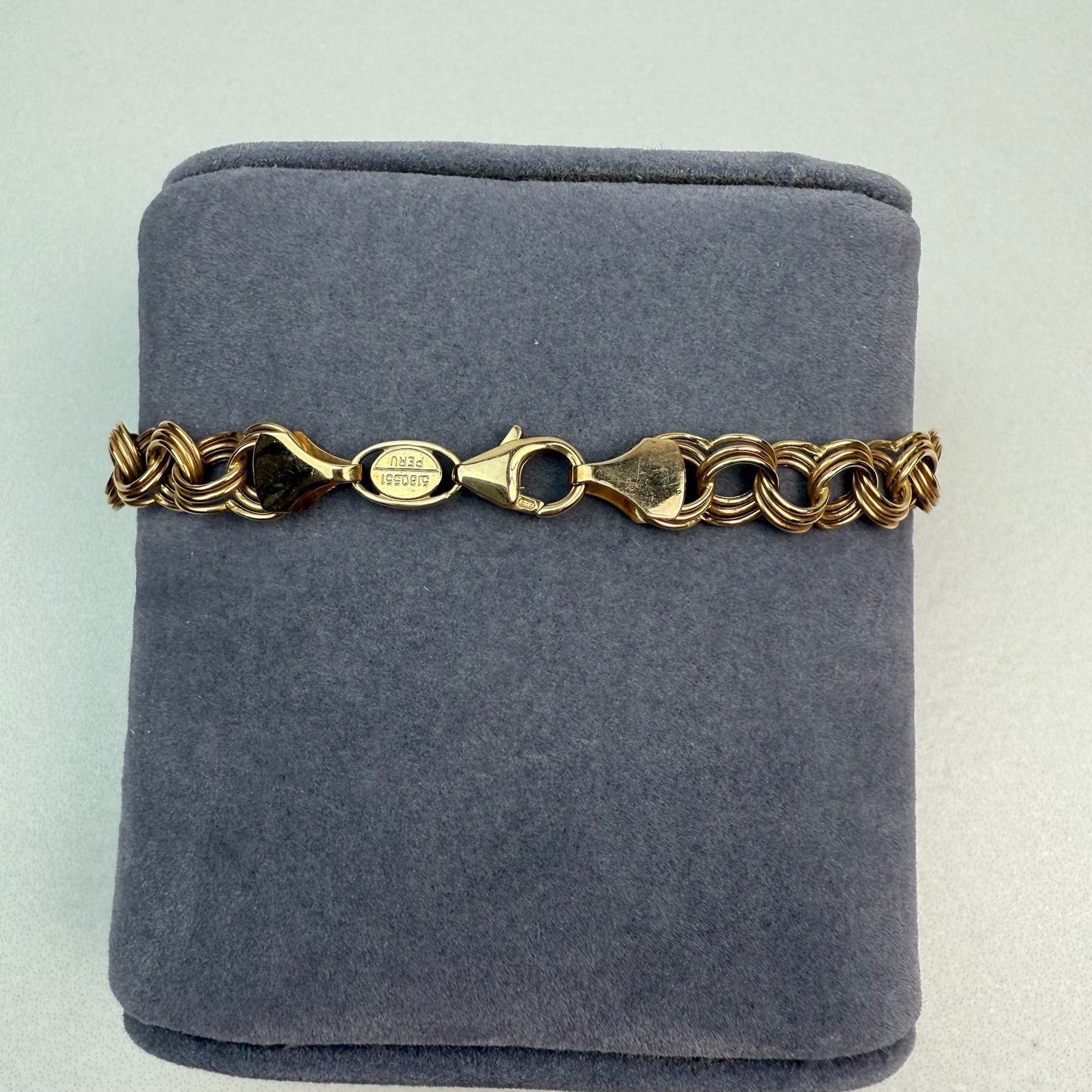 7" Vintage Triple Link Bracelet 14K Yellow Gold 6.75mm 4.31g with Puff Heart Charm