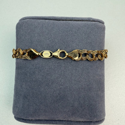 7" Vintage Triple Link Bracelet 14K Yellow Gold 6.75mm 4.31g with Puff Heart Charm