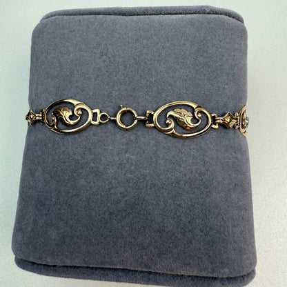 6.75" Vintage 1940's Open Work Oval Links with Diamonds 10K Yellow Gold Bracelet 8.88mm 5.26g