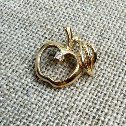Dimensional Apple and Diamond Pendant 14K Yellow Gold 14.6mm