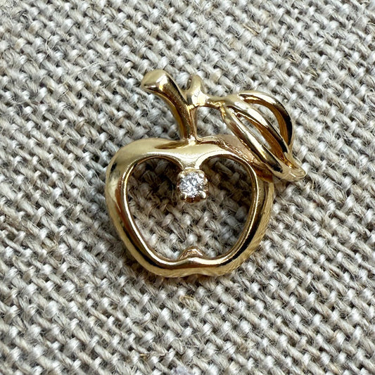 Dimensional Apple and Diamond Pendant 14K Yellow Gold 14.6mm