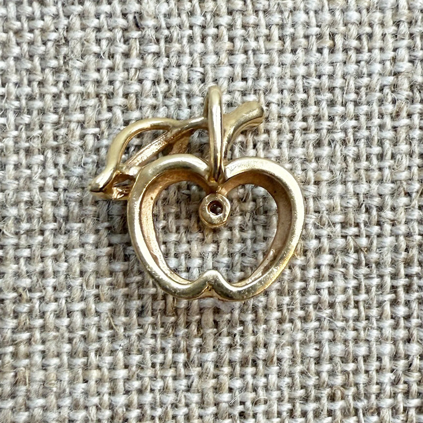 Dimensional Apple and Diamond Pendant 14K Yellow Gold 14.6mm