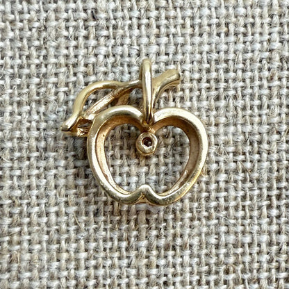 Dimensional Apple and Diamond Pendant 14K Yellow Gold 14.6mm