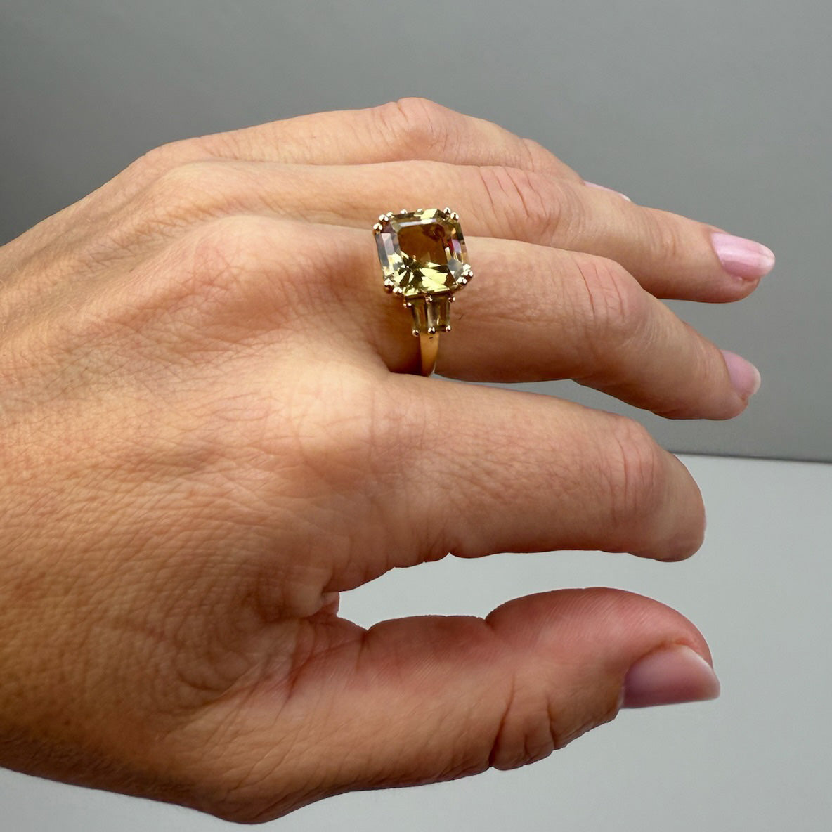 14K Vintage Citrine Yellow Gold Statement Ring Size 7