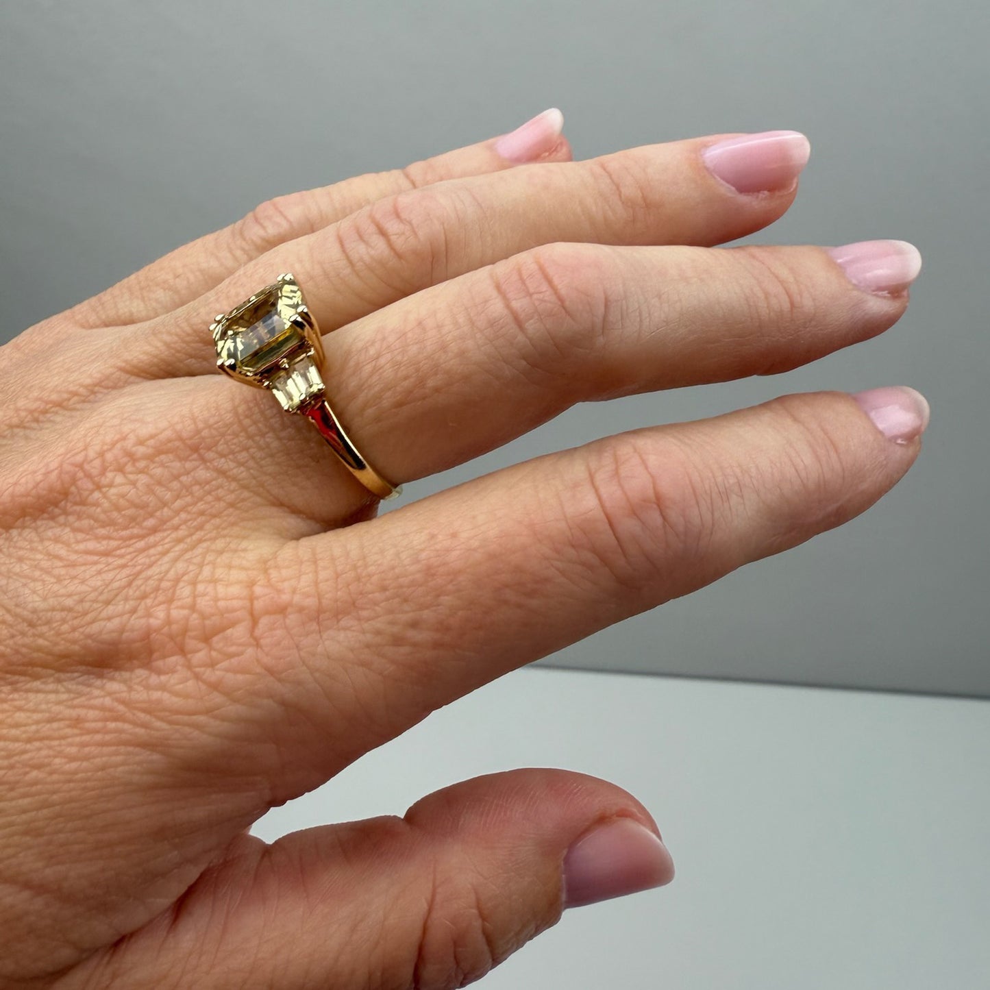 14K Vintage Citrine Yellow Gold Statement Ring Size 7