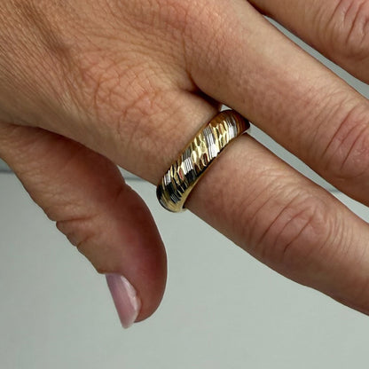 14K Diamond Cut Two Tone Gold Band 5.95mm, Size 8.75