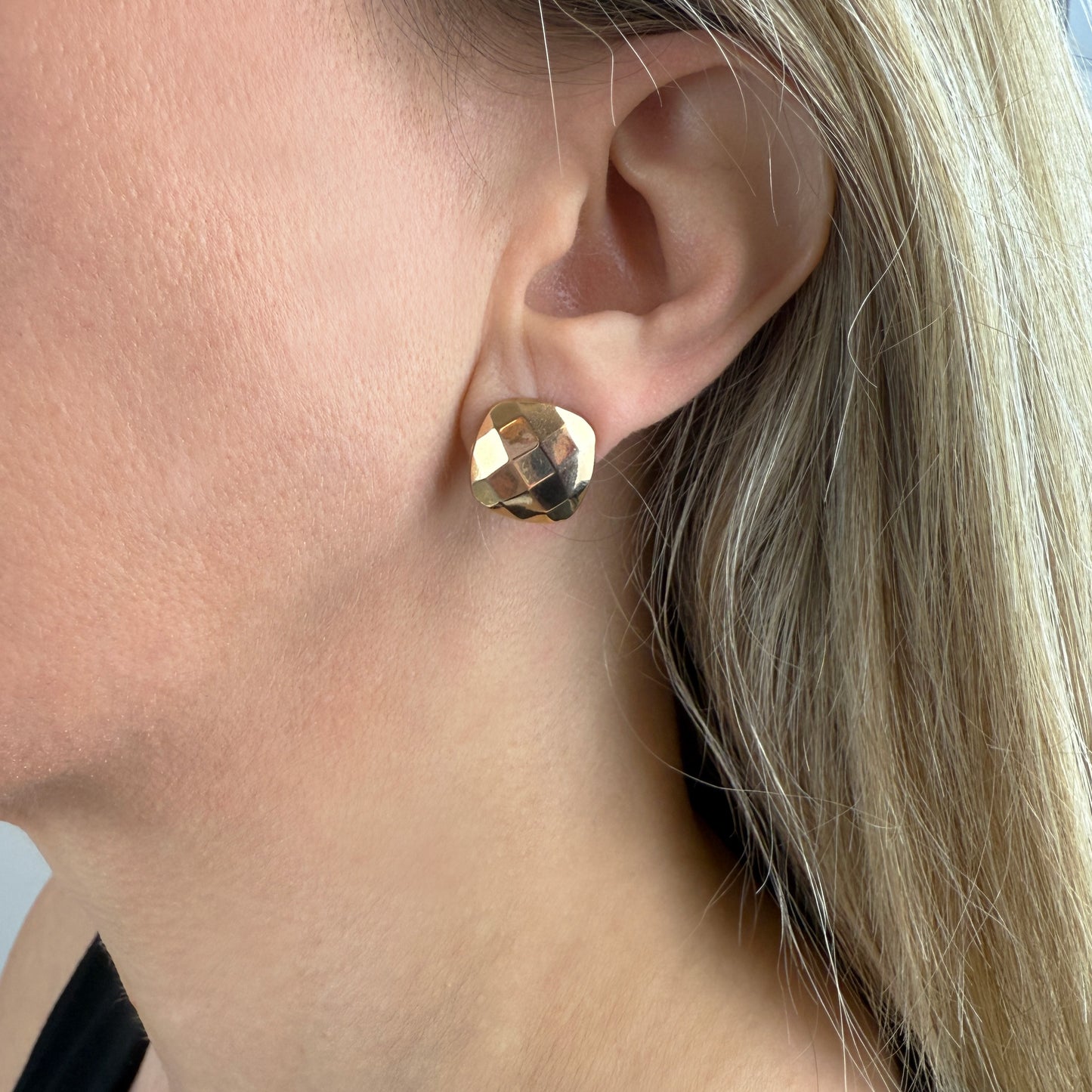 Vintage High Polish Faceted Square 14K Yellow Gold Earrings