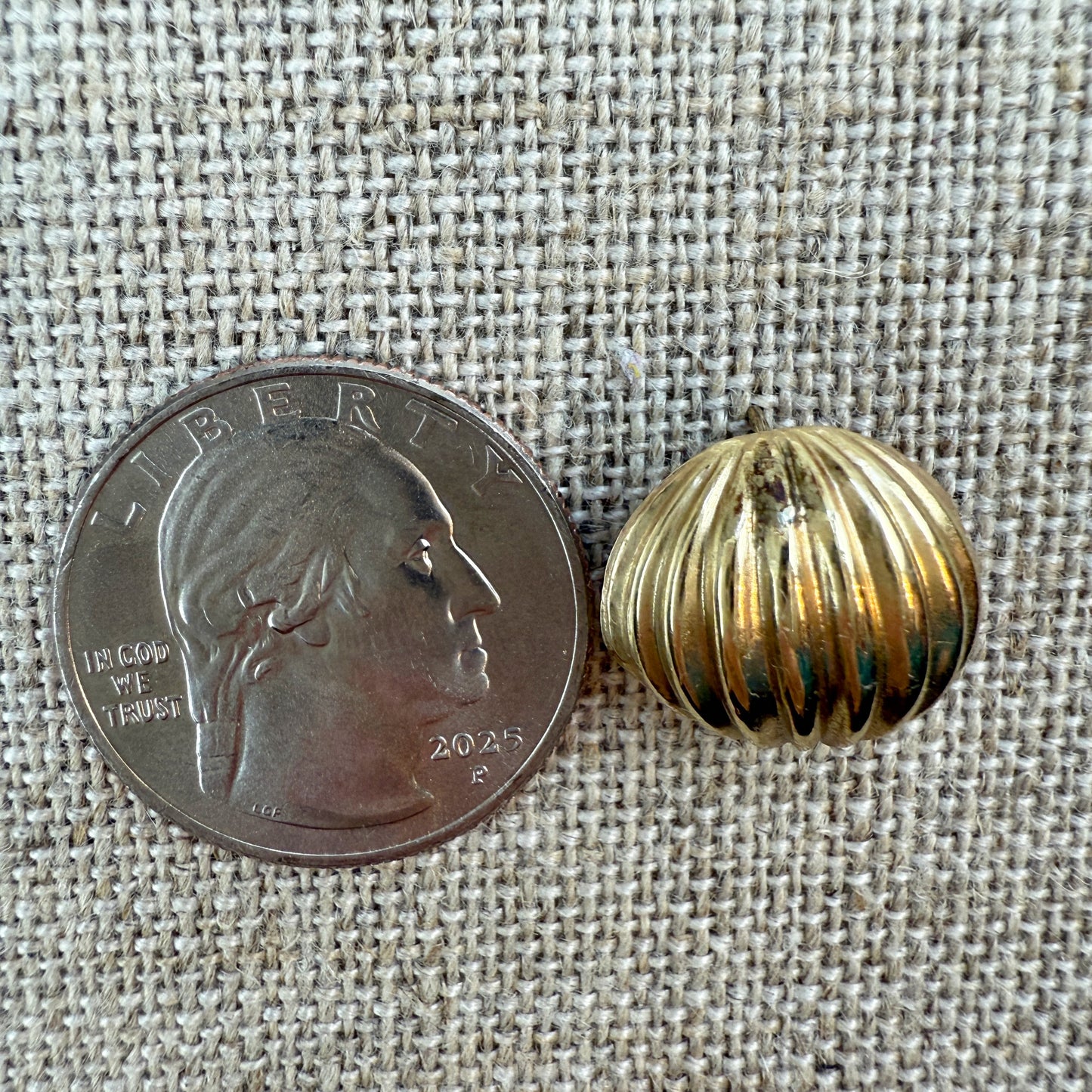 Retro Domed Lined Detail Post Earrings 14K Yellow Gold