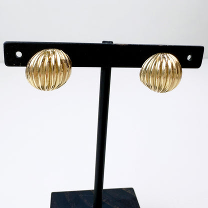 Retro Domed Lined Detail Post Earrings 14K Yellow Gold