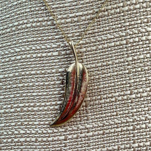 Vintage Leaf Pendant and Brooch 14K Yellow Solid Gold