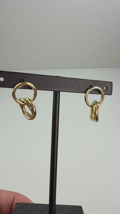 14K Interlocking Hoop Dangle Earrings 3.34g .84" Drop