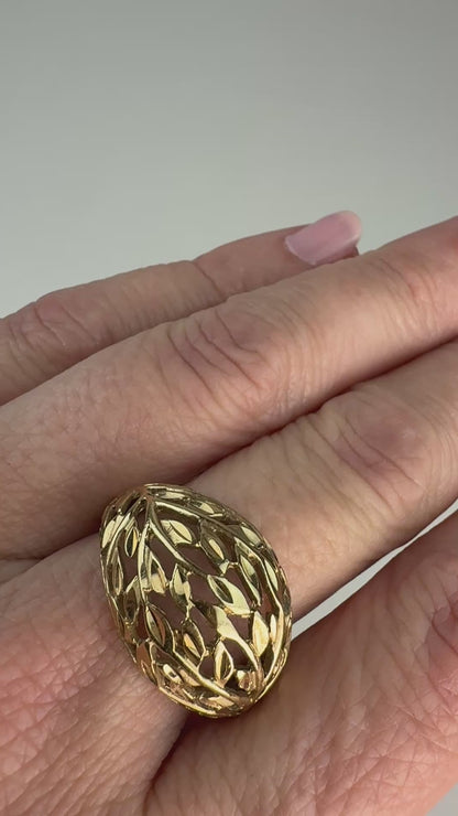 10K Solid Yellow Gold Michael Anthony Open Work Botanical, Ring Size 7.75