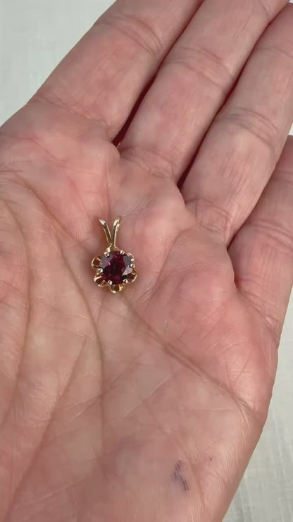 Solid 14K Yellow Gold  Rubellite Garnet Buttercup Pendant, 1 gram