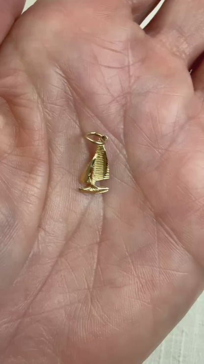 Solid 14K Yellow Gold Coastal Sailboat Charm, .38 grams