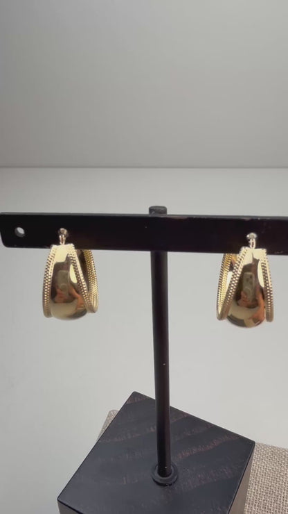 14K Solid Yellow Gold Classic Tapered Milgrain Edged Hoop Earrings 21", 2.63 g