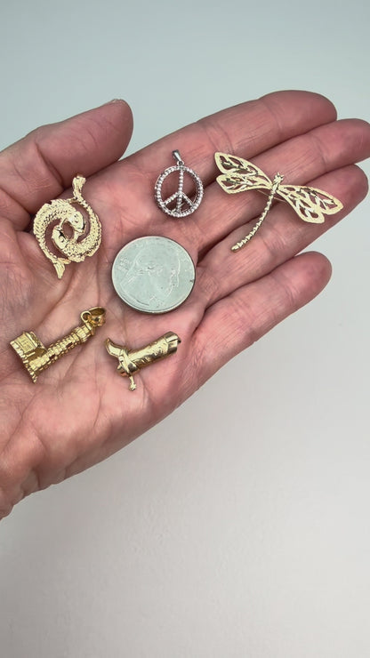 Estate 10K Diamond and White Gold Peace Sign Pendant, 1.42g