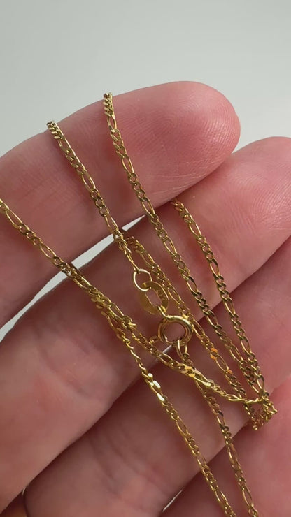 16" Solid 10K Yellow Gold Dainty Figaro Chain, 1.23 g