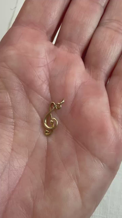 Solid 14K Yellow Gold Dimensional Treble Clef Charm, .58 grams