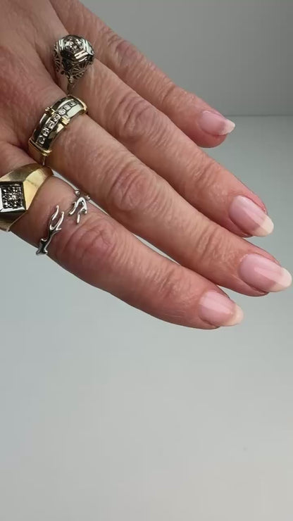 14K Solid White Gold Open Coral Branches Ring – Size 7.5