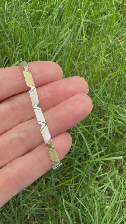7" Solid 14K Yellow Gold Two-Tone Geometric Link Bracelet, 15.26 grams