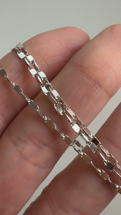 20" Solid 14K White Gold Italian Mirror Bar Link Chain, 3.65 g