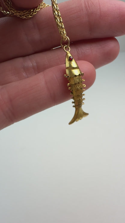 Vintage Articulated Fish Charm or Pendant 14K Yellow Gold