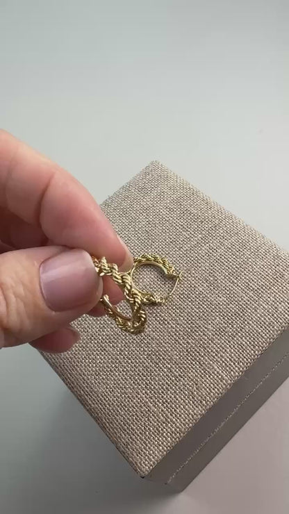 10K Solid Yellow Gold Classic Twisted Rope Hoop Earrings, 1.48g