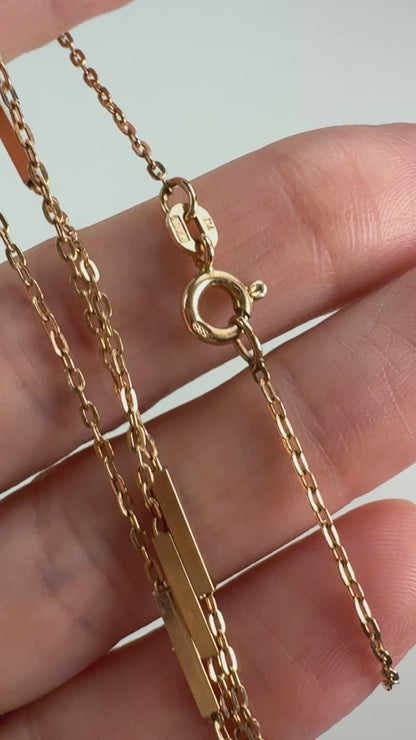 15.5" Italian Solid 14K Rosy Yellow Gold Bar Station Chain, 2.89 g