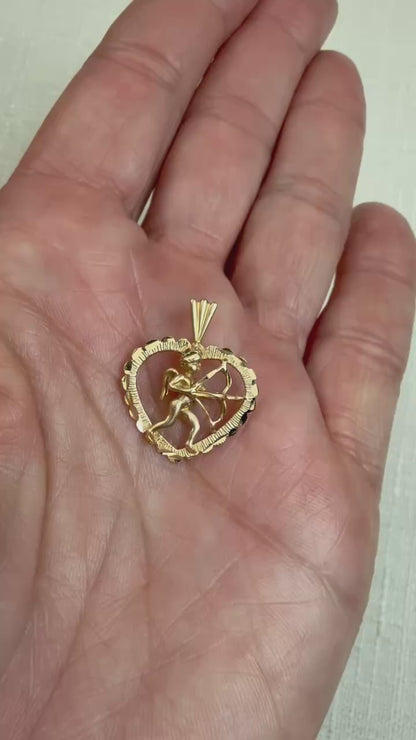 Solid 14K Yellow Gold Michael Anthony Gold Cupid Heart Pendant, 1.64 grams