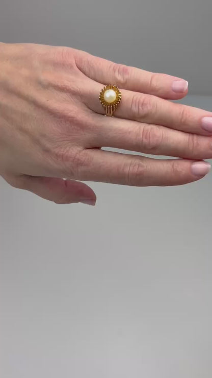 10K Vintage Mid-Century Yellow Gold Vintage Cultured Pearl Ring Size 4.5