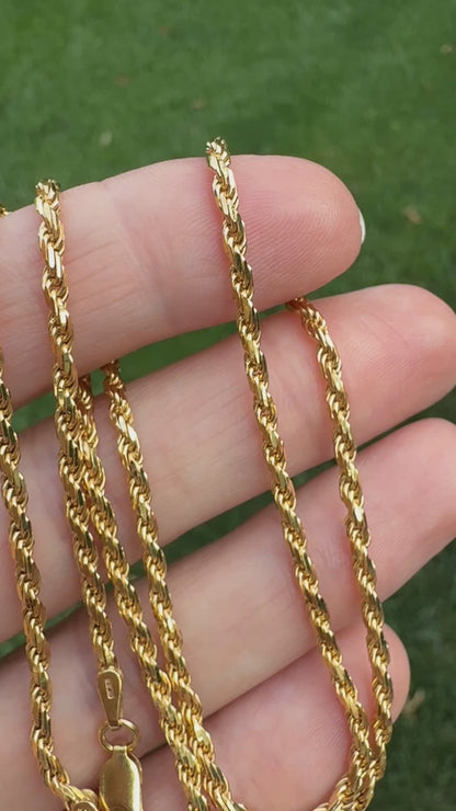 18" Italian Solid 14K Yellow Gold Faceted Rope Chain, 9.72 g