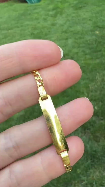 5.6" Solid 14K Yellow Gold Faceted Curb Link ID Bracelet, 3.82 g