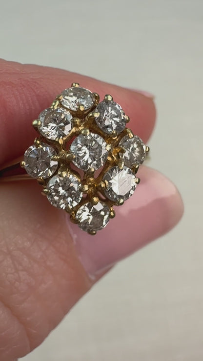 14K Solid Yellow Gold Natural Diamond Cluster Size 7.75