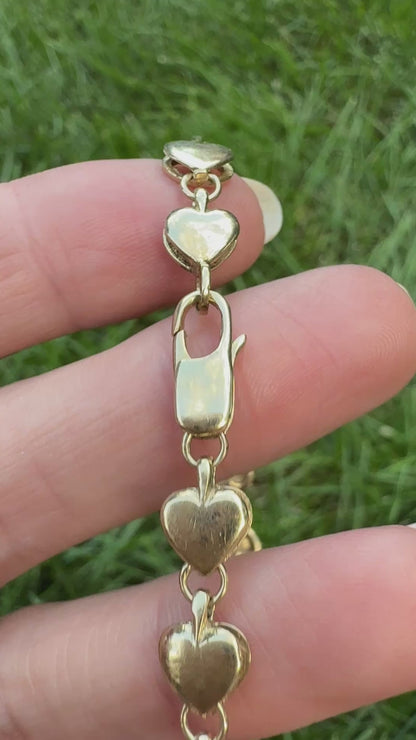 7.25" Italian Solid 9K Alternating Open and Closed Heart Bracelet, 8.23 g