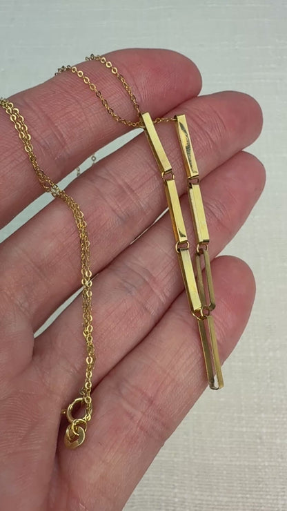 18" Italian Solid 14K Yellow Gold Fancy Bar Link Chain, 1.26g