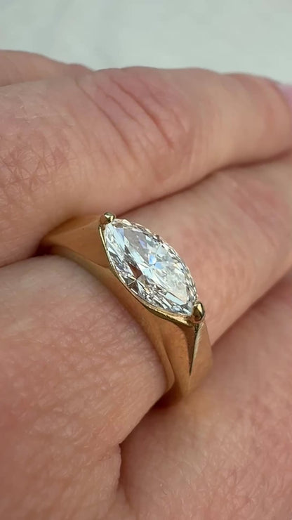 Vintage Inspired East West Set Marquise 14K Yellow Gold Ring, Select Stone and Ring Size