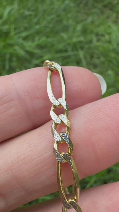 6.75" Italian Solid 14K Yellow & White Gold Faceted Figaro Bracelet, 6.37g